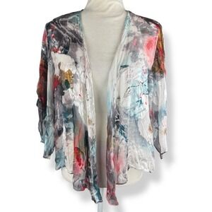 Vintage Y2K Simply Silk Cardigan Women's Size Small Burnout‎ Sheer Floral Kimono